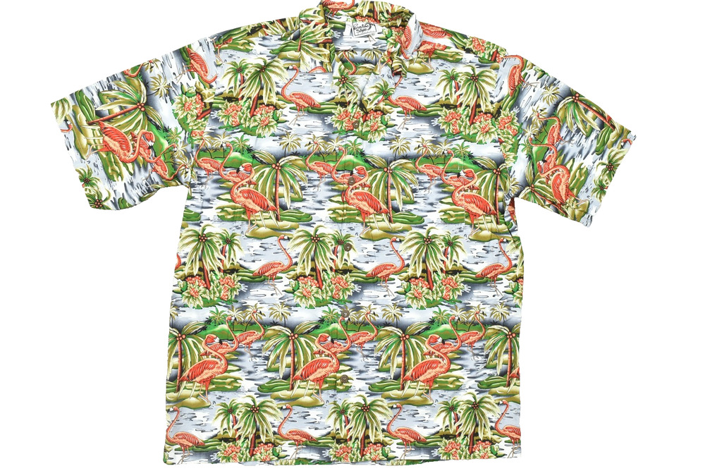 Paradise Style Hawaii Flamingo Palm Tree Print Hawaiian Shirt XXXL 3XL 100% Cott